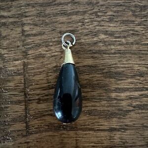 Black Teardrop Pendant Charm with Gold Tone Cap